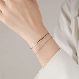 925 Silver Chain Link Double Layered Bangle Women Jewelry