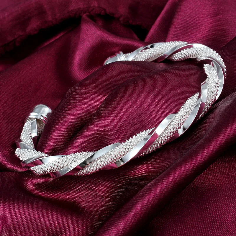 925 Silver Mesh Wide Bracelet Bangle for Men Women