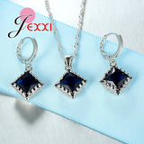 Silver Bridal Jewelry Set Sapphire Pendant Necklaces And Earring