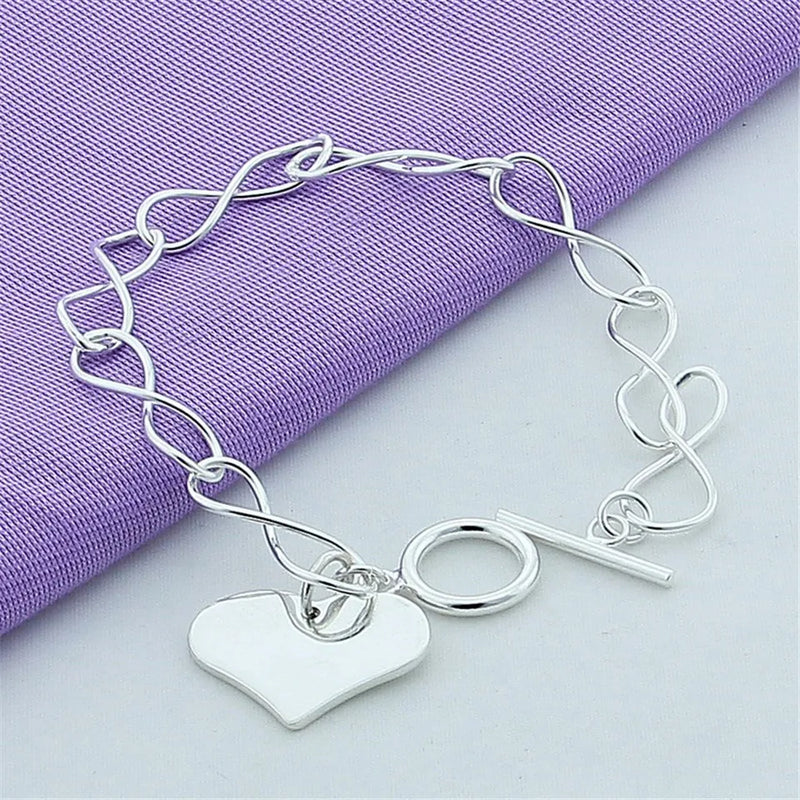 925 Silver European Heart Charm Bracelet for Women