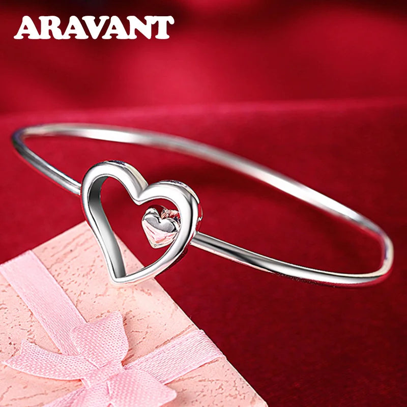 Double Heart Bangle Silver 925 Wedding Jewelry Bangles