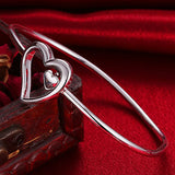 Double Heart Bangle Silver 925 Wedding Jewelry Bangles