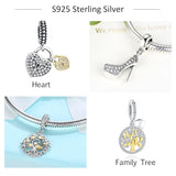 925 Sterling Silver Tree Love Heart European Charms Beads DIY Jewelry