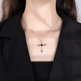 Emerald Gemstone Cross Pendant Necklace Religious Jewelry
