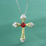 Emerald Gemstone Cross Pendant Necklace Religious Jewelry