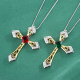 Emerald Gemstone Cross Pendant Necklace Religious Jewelry