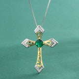 Emerald Gemstone Cross Pendant Necklace Religious Jewelry
