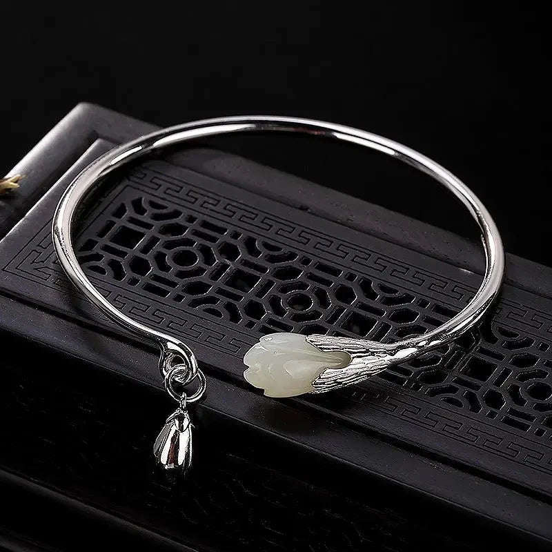 Hetian Chalcedony Orchid Bracelet Chinese Style Retro Charm Ladies Jewelry