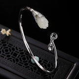 Vintage Hetian Chalcedony Orchid Bracelet Chinese Retro Charm Womens Jewelry