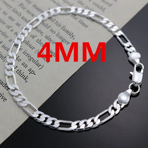 4MM Silver Chain Bracelet Necklace Set 925 Stamped