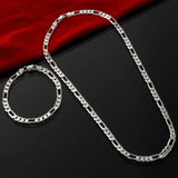4MM Silver Chain Bracelet Necklace Set 925 Stamped