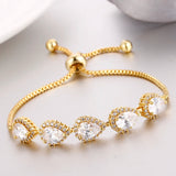 Silver Adjustable Chain Bracelet with Cubic Zirconia Water Drop Stones E152