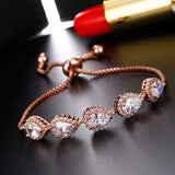 Silver Adjustable Chain Bracelet with Cubic Zirconia Water Drop Stones E152