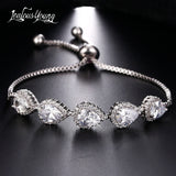 Silver Adjustable Chain Bracelet with Cubic Zirconia Water Drop Stones E152