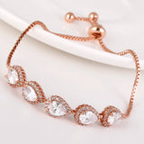 Silver Adjustable Chain Bracelet with Cubic Zirconia Water Drop Stones E152