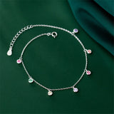 Silver Adjustable Chain Tassel Zircon Round Bead Charm Anklet