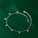 Silver Adjustable Chain Tassel Zircon Round Bead Charm Anklet