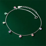 Silver Adjustable Chain Tassel Zircon Round Bead Charm Anklet