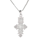 Silver African Cross Pendant Necklace Ethiopian Cross Women Chain