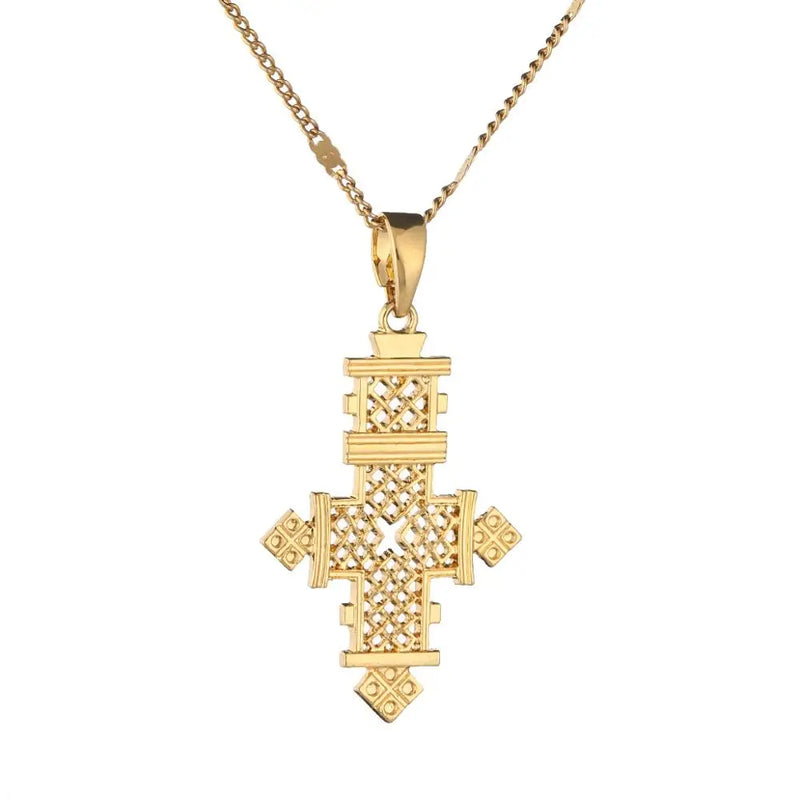 Silver African Cross Pendant Necklace Ethiopian Cross Women Chain