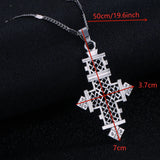 Silver African Cross Pendant Necklace Ethiopian Cross Women Chain