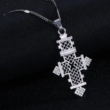 Silver African Cross Pendant Necklace Ethiopian Cross Women Chain