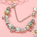 Silver Alloy Cat Beads Charm Bracelet Animal Pendant Jewelry Gift