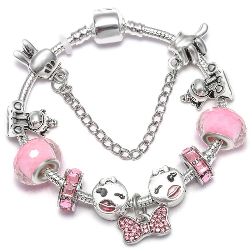 Silver Animal Style Charm Bracelets with Marano Beads for Kids