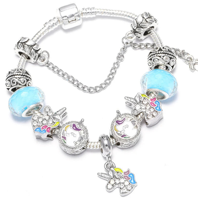 Silver Animal Style Charm Bracelets with Marano Beads for Kids