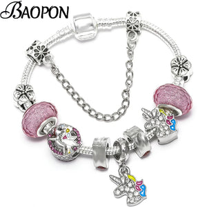 Silver Animal Style Charm Bracelets with Marano Beads for Kids