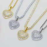 CZ Heart Pendant Necklace 3mm Tennis Chain Iced Out Women HipHop Jewelry