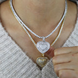 CZ Heart Pendant Necklace 3mm Tennis Chain Iced Out Women HipHop Jewelry