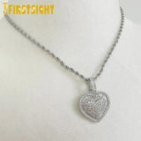 CZ Heart Pendant Necklace 3mm Tennis Chain Iced Out Women HipHop Jewelry