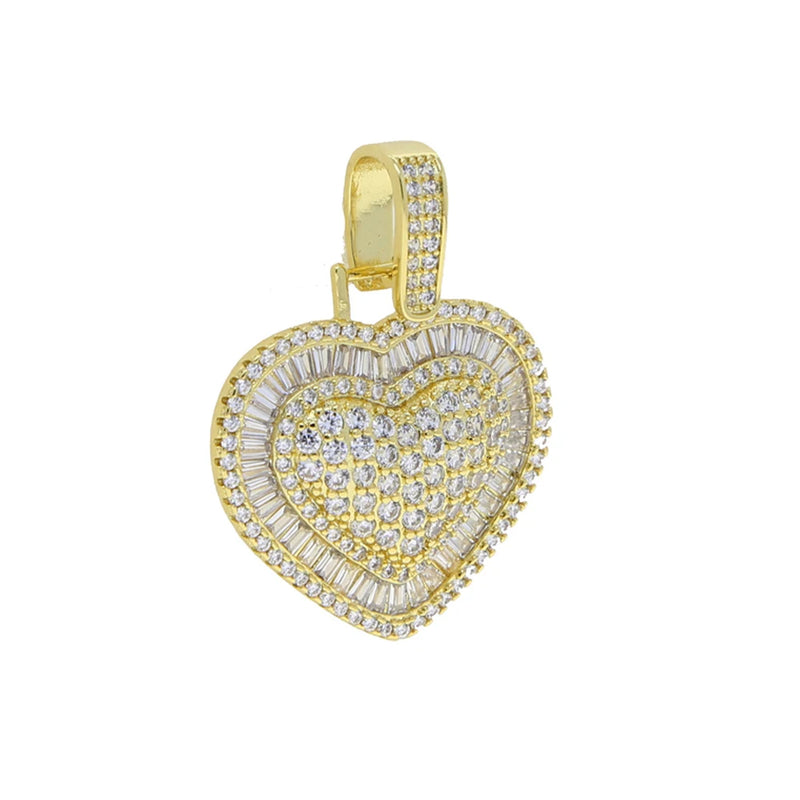 CZ Heart Pendant Necklace 3mm Tennis Chain Iced Out Women HipHop Jewelry