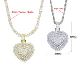 CZ Heart Pendant Necklace 3mm Tennis Chain Iced Out Women HipHop Jewelry