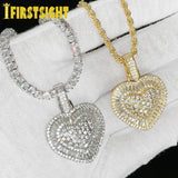 CZ Heart Pendant Necklace 3mm Tennis Chain Iced Out Women HipHop Jewelry