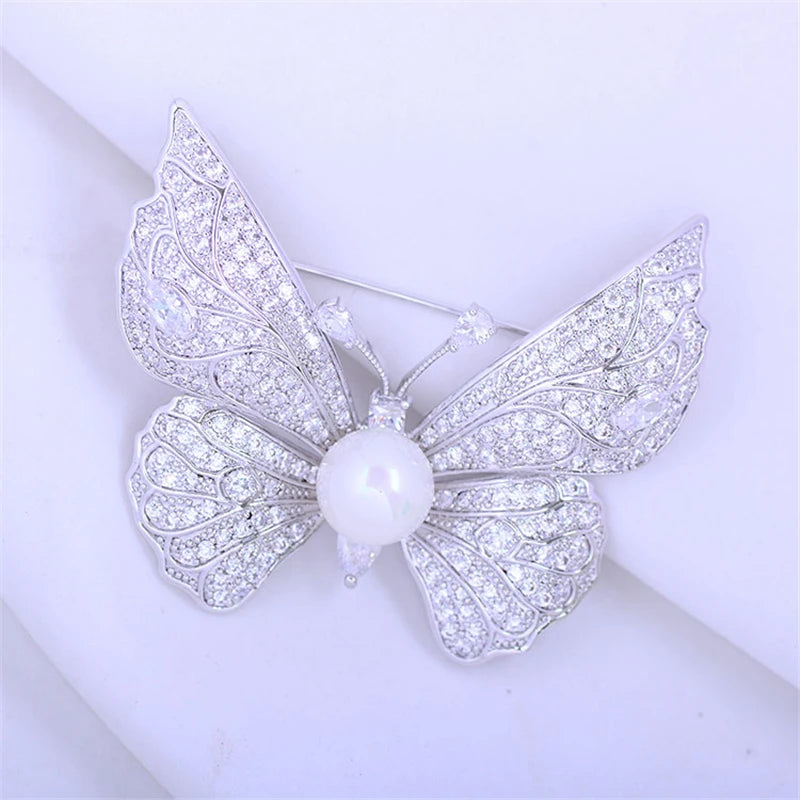 Large Butterfly Brooch Pin CZ Wedding Jewelry Women