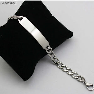 Silver Tag Chain Bracelet Bangle Lobster Clasp Stainless Steel