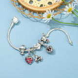 Silver Boy Girl Charm Bracelet Fiancee Crown Heart Beads Brace
