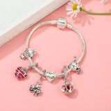 Silver Boy Girl Charm Bracelet Fiancee Crown Heart Beads Brace