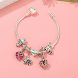 Silver Boy Girl Charm Bracelet Fiancee Crown Heart Beads Brace