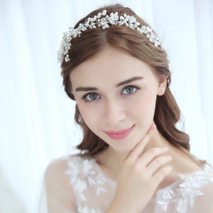 Silver Bridal Wedding Headband Pearl Hairband Crystal Rhinestone