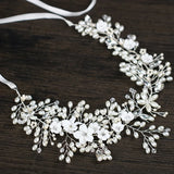 Silver Bridal Wedding Headband Pearl Hairband Crystal Rhinestone