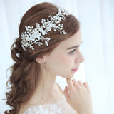 Silver Bridal Wedding Headband Pearl Hairband Crystal Rhinestone
