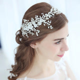 Silver Bridal Wedding Headband Pearl Hairband Crystal Rhinestone
