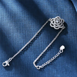 Silver Camellia Bracelet with Rhinestones for Women