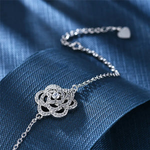 Silver Camellia Bracelet with Rhinestones for Women