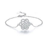 Silver Camellia Bracelet with Rhinestones for Women
