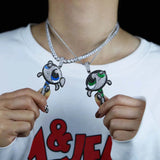 Silver Cartoon Pendant Necklace CZ Tennis Chain Iced Out Choker