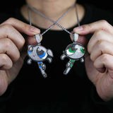 Silver Cartoon Pendant Necklace CZ Tennis Chain Iced Out Choker
